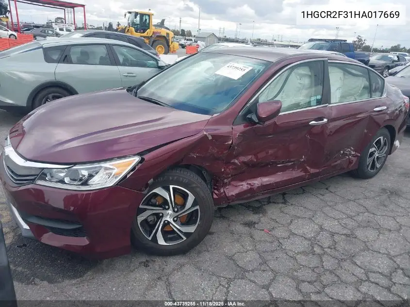 1HGCR2F31HA017669 2017 Honda Accord Lx