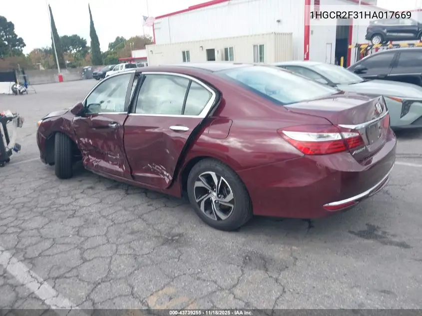 1HGCR2F31HA017669 2017 Honda Accord Lx