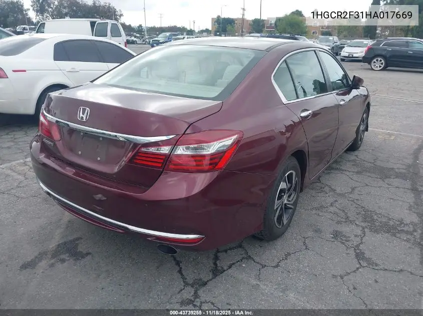1HGCR2F31HA017669 2017 Honda Accord Lx