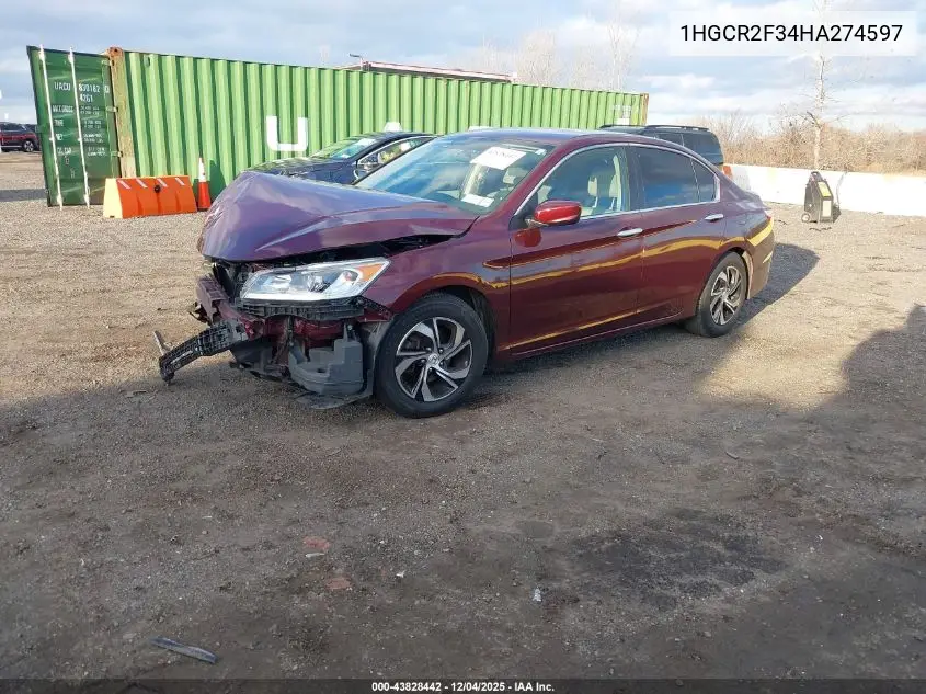 1HGCR2F34HA274597 2017 Honda Accord Lx