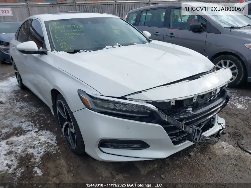 1HGCV1F9XJA800067 2018 Honda Accord Touring