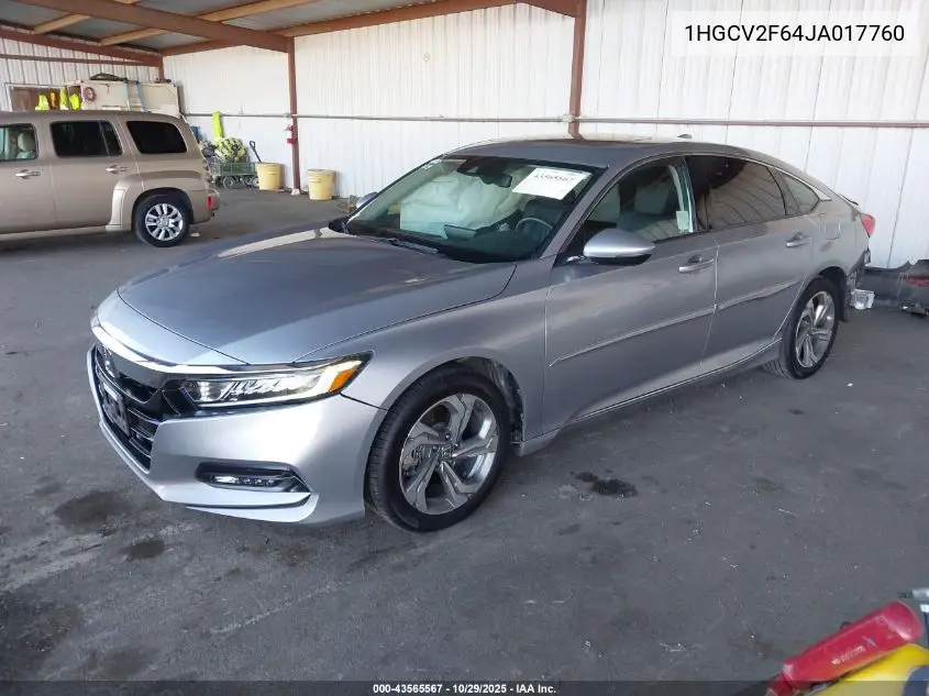 1HGCV2F64JA017760 2018 Honda Accord Ex-L 2.0T