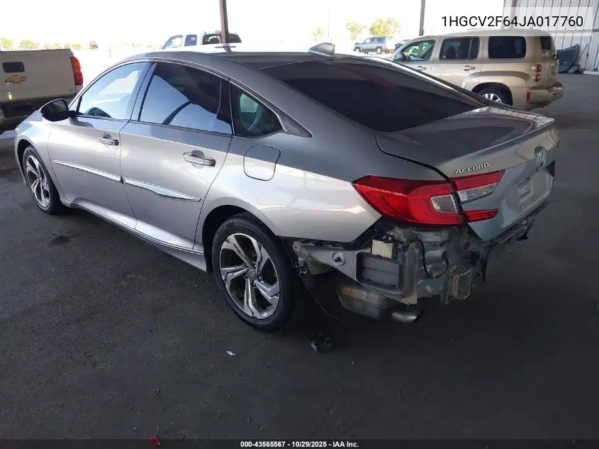 1HGCV2F64JA017760 2018 Honda Accord Ex-L 2.0T