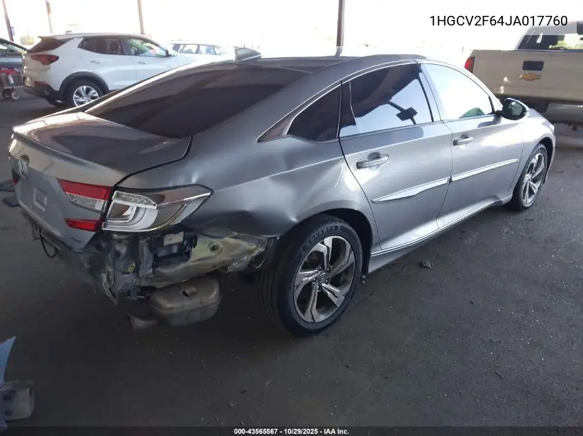1HGCV2F64JA017760 2018 Honda Accord Ex-L 2.0T