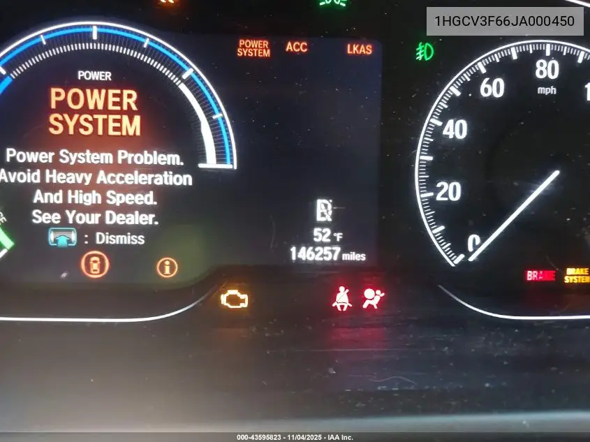 1HGCV3F66JA000450 2018 Honda Accord Hybrid Ex-L