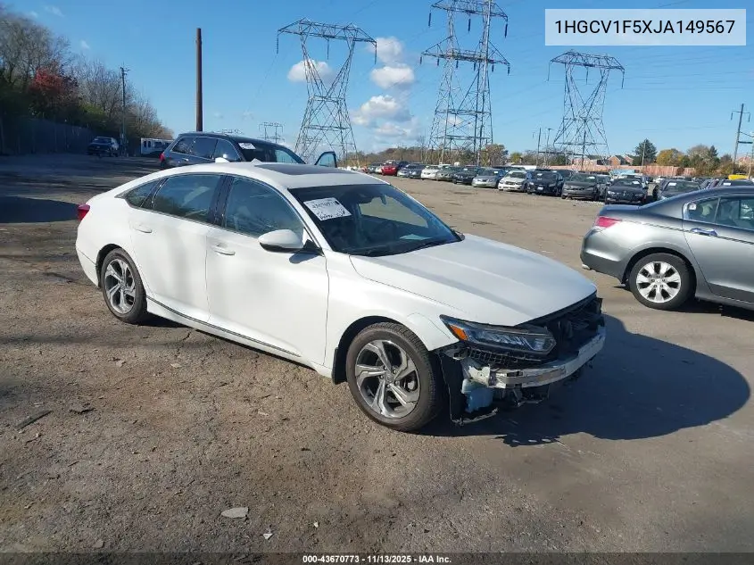 1HGCV1F5XJA149567 2018 Honda Accord Ex-L