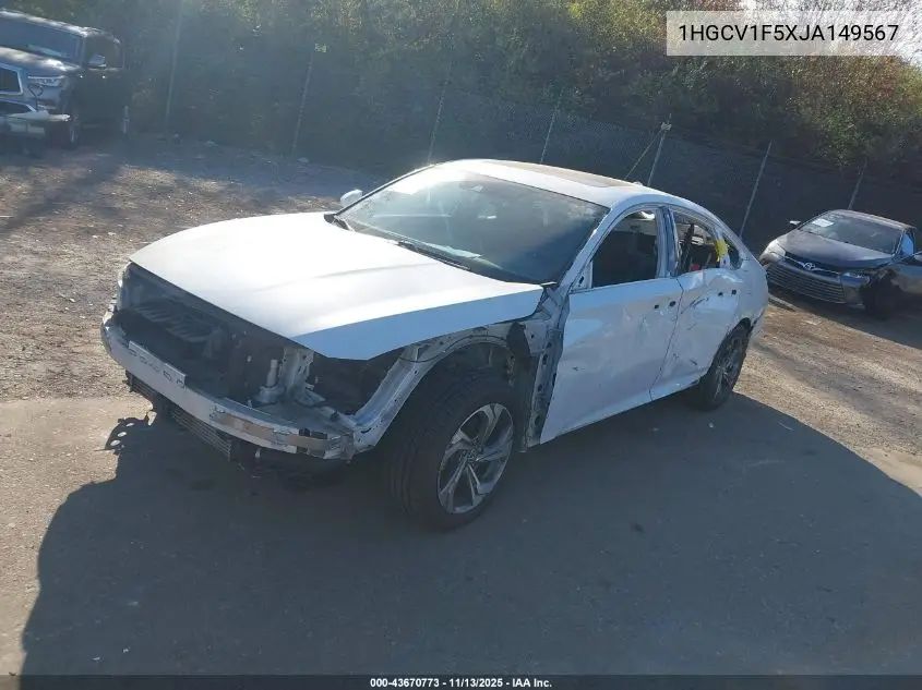 1HGCV1F5XJA149567 2018 Honda Accord Ex-L