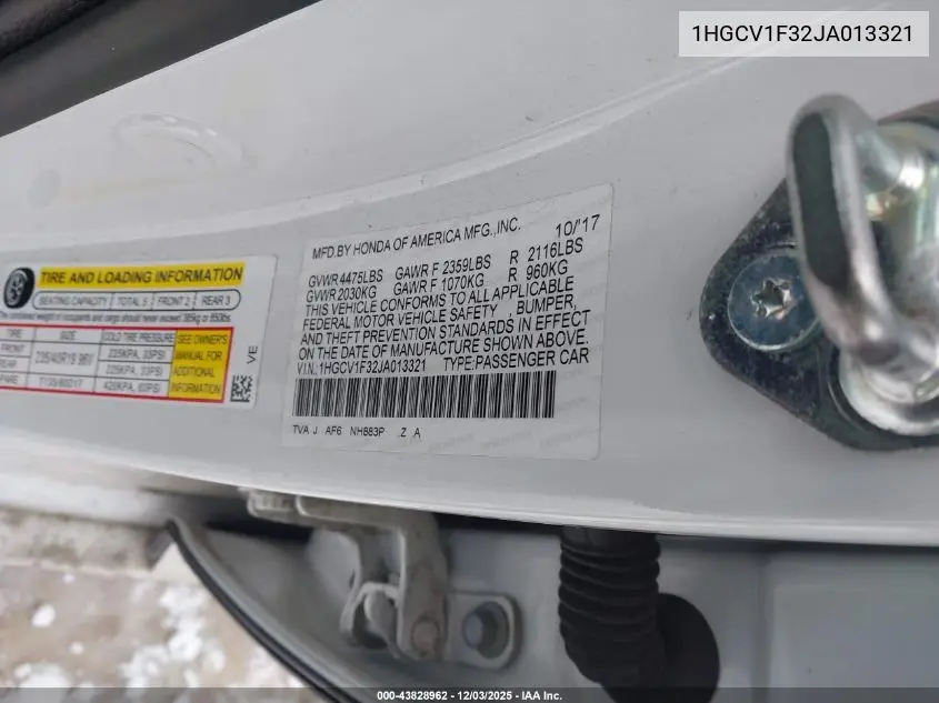1HGCV1F32JA013321 2018 Honda Accord Sport