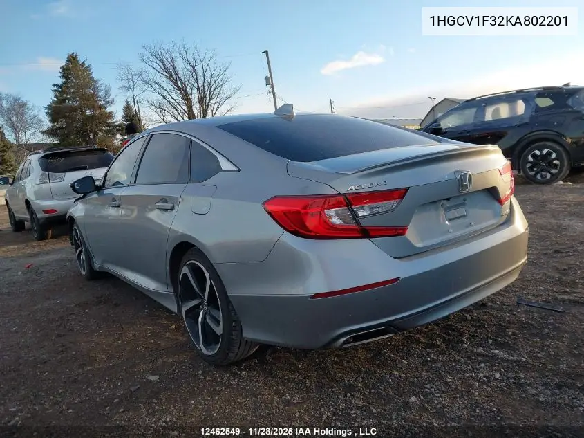 1HGCV1F32KA802201 2019 Honda Accord Sport 1.5T