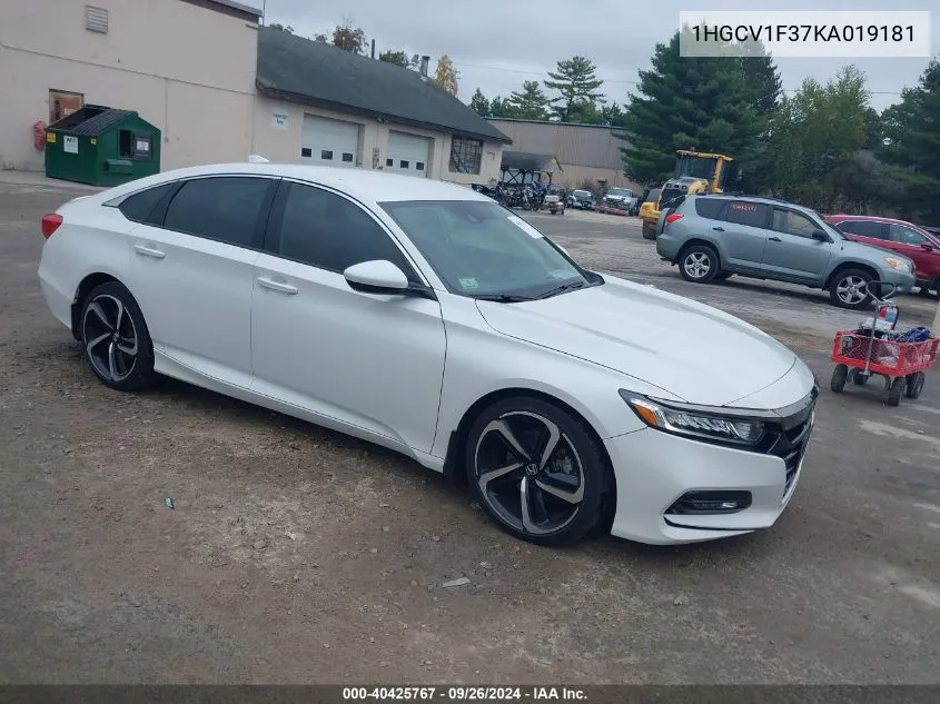 2019 Honda Accord Sport VIN: 1HGCV1F37KA019181 Lot: 40425767