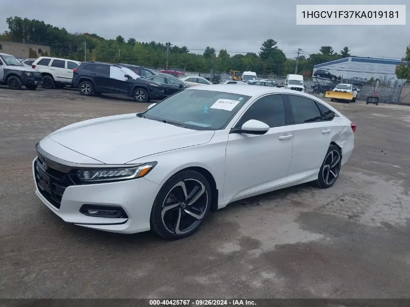 2019 Honda Accord Sport VIN: 1HGCV1F37KA019181 Lot: 40425767