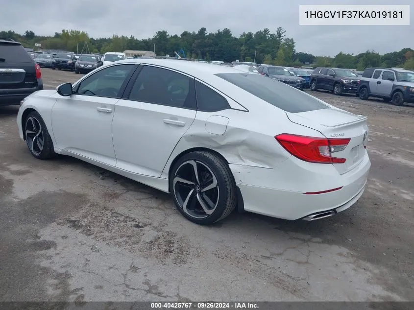 2019 Honda Accord Sport VIN: 1HGCV1F37KA019181 Lot: 40425767