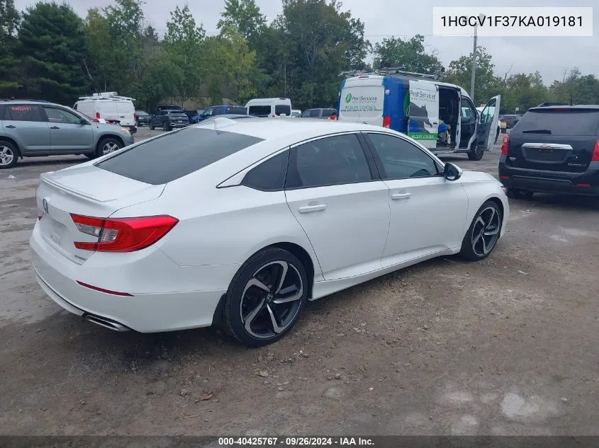 2019 Honda Accord Sport VIN: 1HGCV1F37KA019181 Lot: 40425767