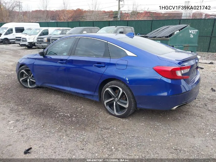 1HGCV1F39KA021742 2019 Honda Accord Sport