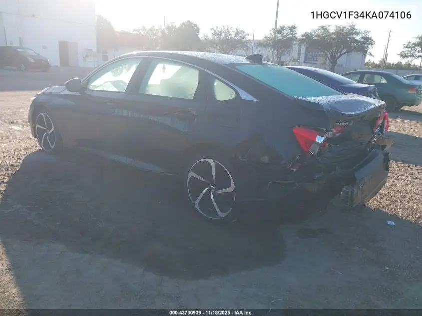 1HGCV1F34KA074106 2019 Honda Accord Sport