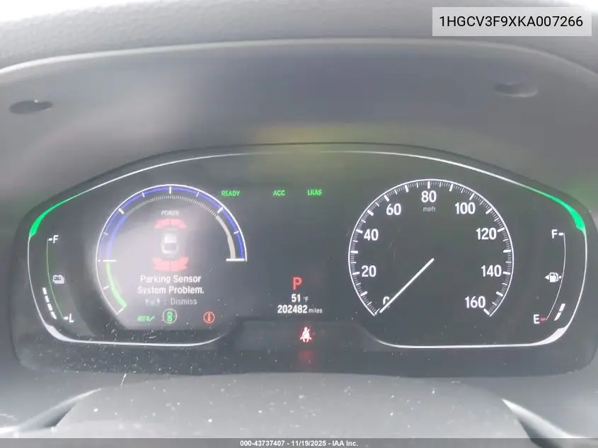 1HGCV3F9XKA007266 2019 Honda Accord Hybrid Touring
