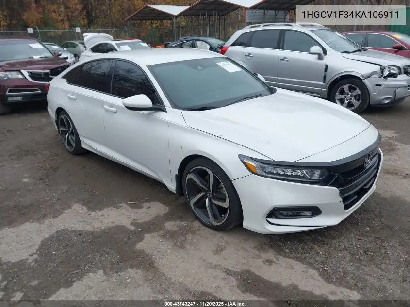 1HGCV1F34KA106911 2019 Honda Accord Sport