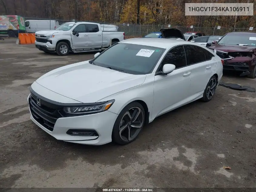 1HGCV1F34KA106911 2019 Honda Accord Sport