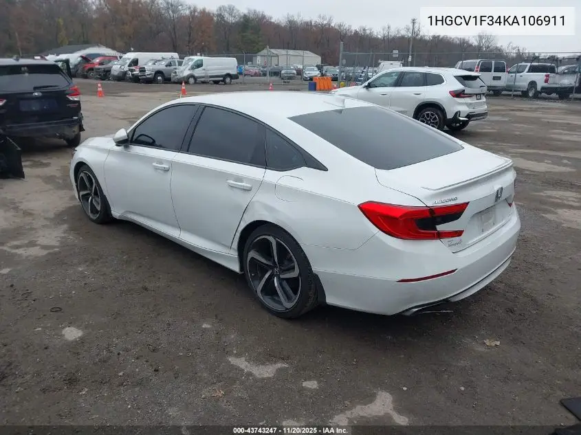 1HGCV1F34KA106911 2019 Honda Accord Sport