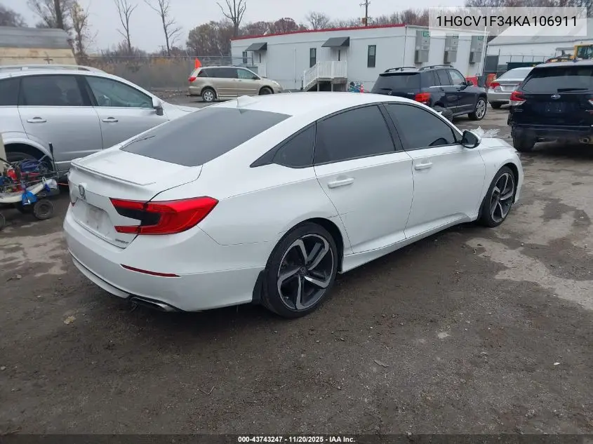 1HGCV1F34KA106911 2019 Honda Accord Sport