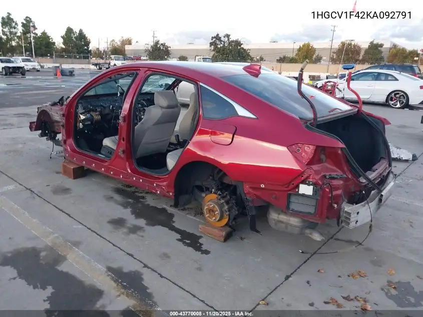 1HGCV1F42KA092791 2019 Honda Accord Ex