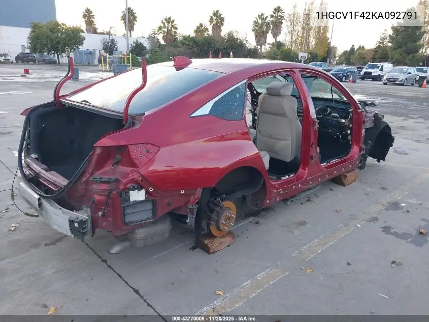 1HGCV1F42KA092791 2019 Honda Accord Ex