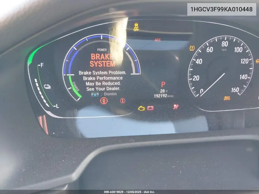1HGCV3F99KA010448 2019 Honda Accord Hybrid Touring