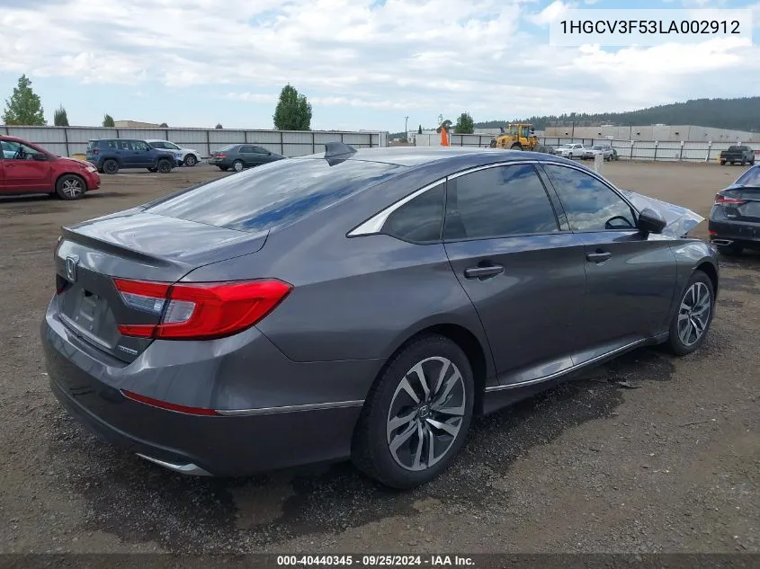 2020 Honda Accord Hybrid Ex-L VIN: 1HGCV3F53LA002912 Lot: 40440345