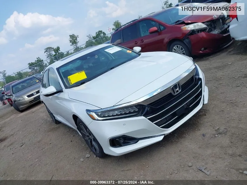 2021 Honda Accord Ex-L VIN: 1HGCV1F59MA062375 Lot: 39963372