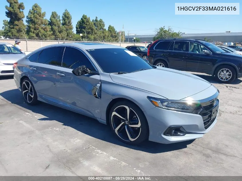 2021 Honda Accord Sport 2.0T VIN: 1HGCV2F33MA021616 Lot: 40210887