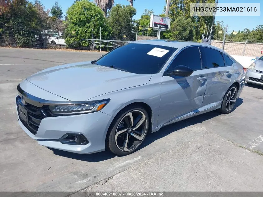 2021 Honda Accord Sport 2.0T VIN: 1HGCV2F33MA021616 Lot: 40210887