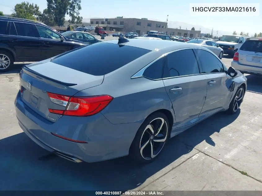 2021 Honda Accord Sport 2.0T VIN: 1HGCV2F33MA021616 Lot: 40210887