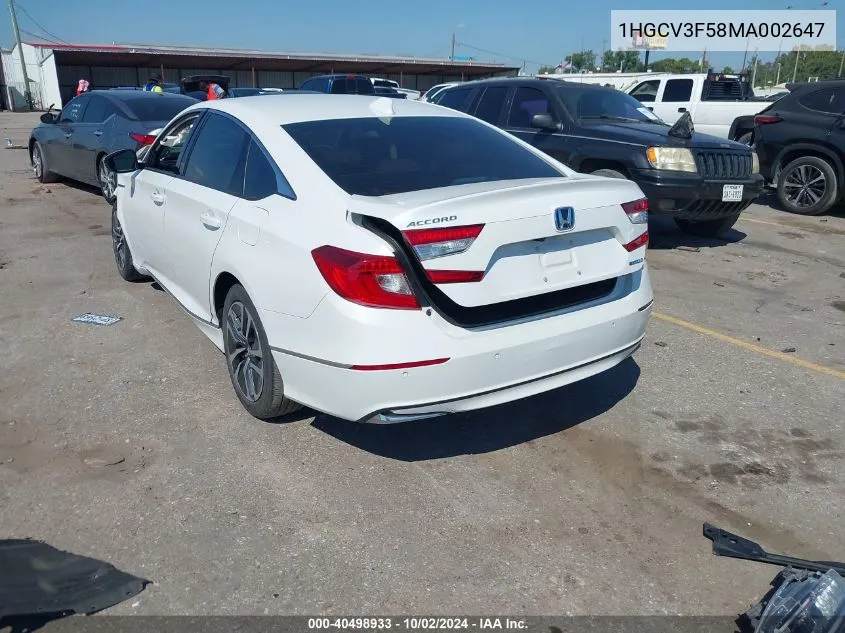 1HGCV3F58MA002647 2021 Honda Accord Hybrid Ex-L