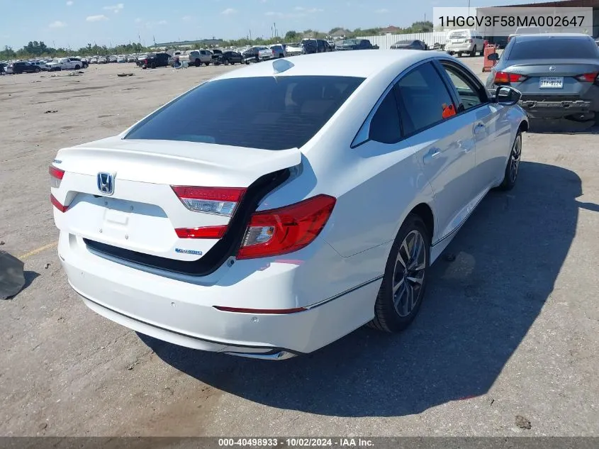 1HGCV3F58MA002647 2021 Honda Accord Hybrid Ex-L