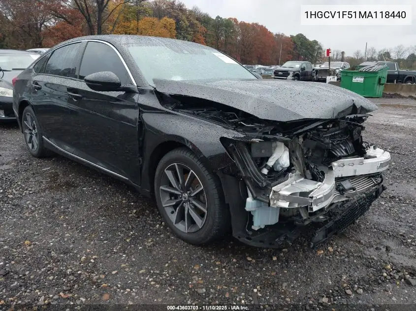 1HGCV1F51MA118440 2021 Honda Accord Ex-L
