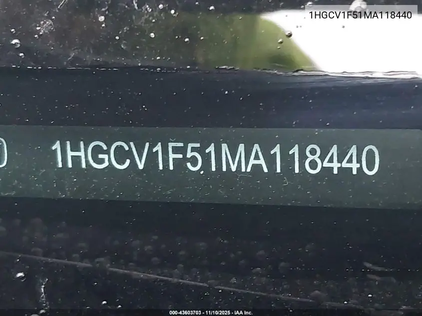 1HGCV1F51MA118440 2021 Honda Accord Ex-L