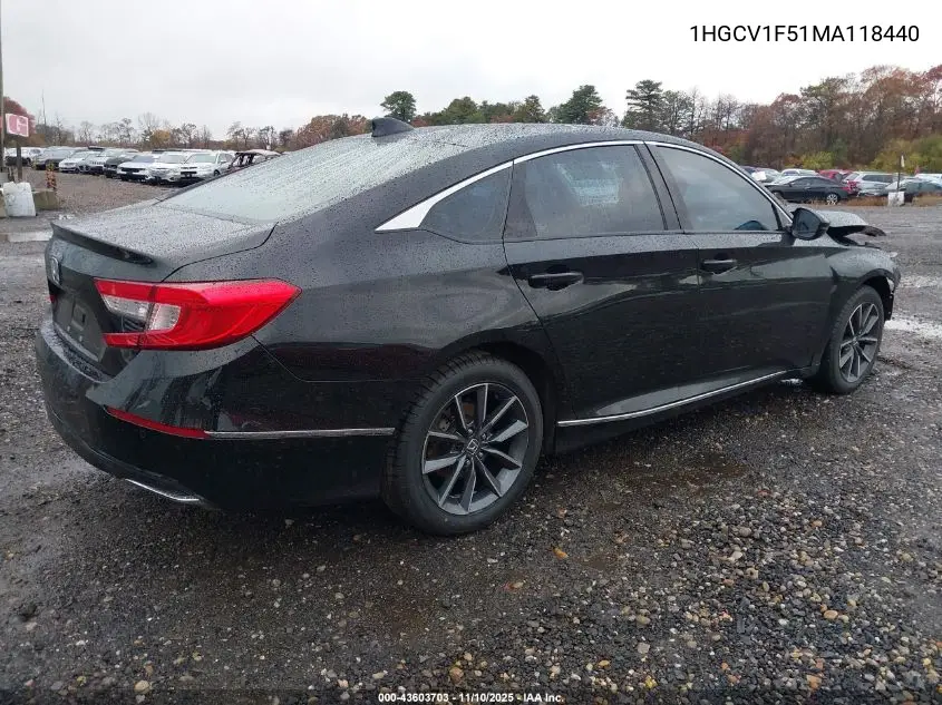 1HGCV1F51MA118440 2021 Honda Accord Ex-L