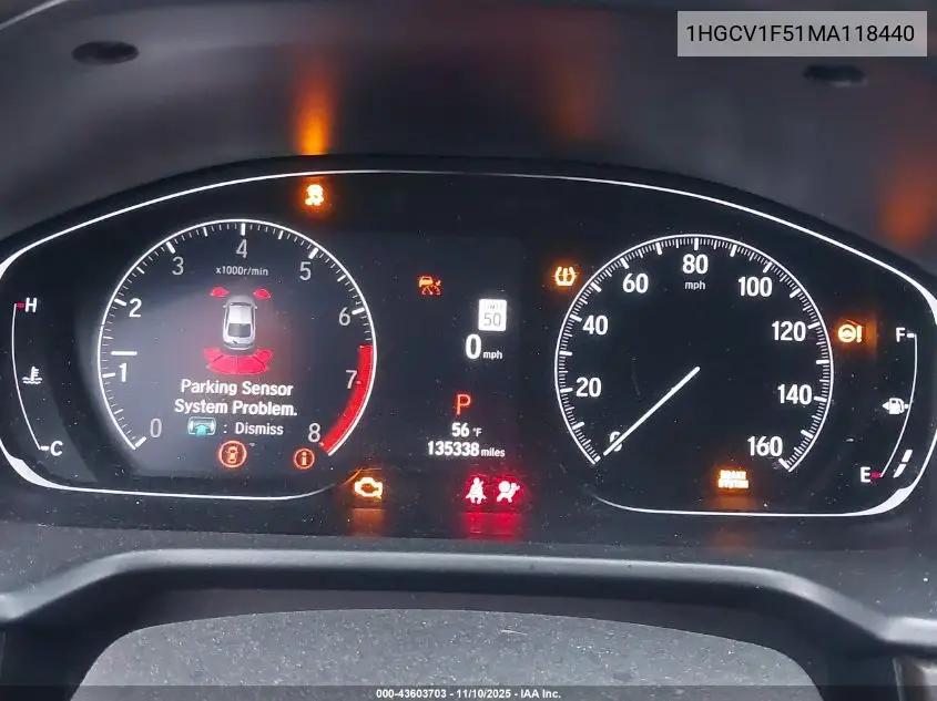 1HGCV1F51MA118440 2021 Honda Accord Ex-L