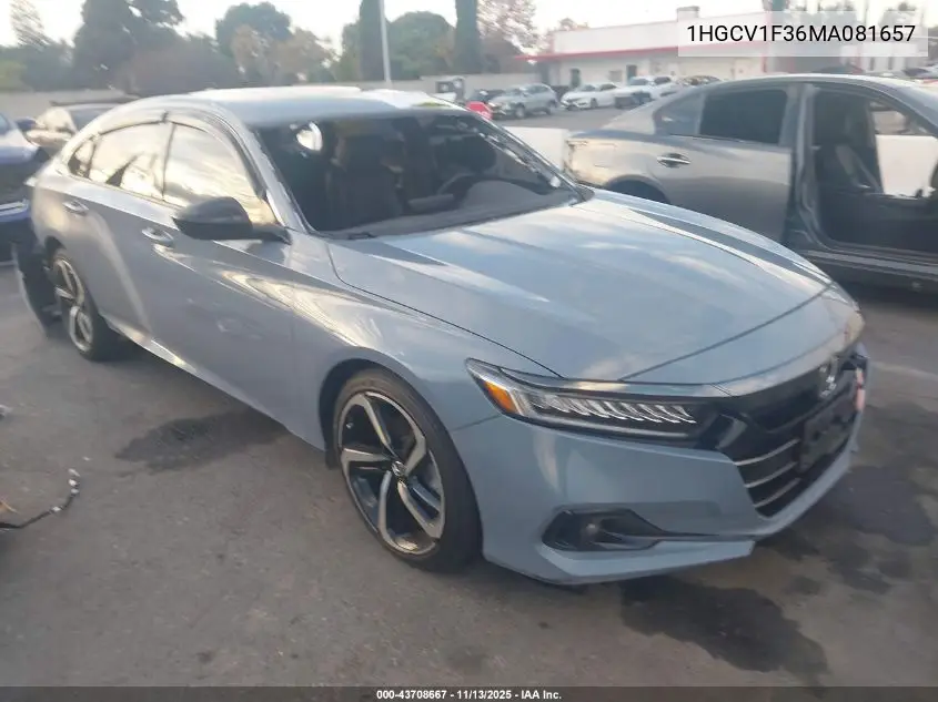 1HGCV1F36MA081657 2021 Honda Accord Sport