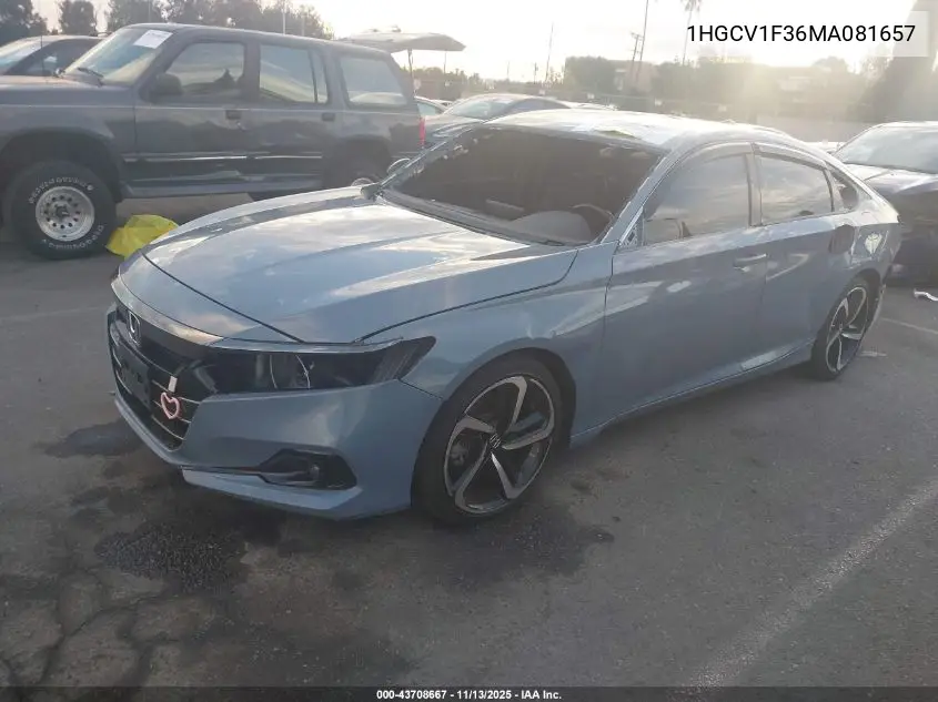 1HGCV1F36MA081657 2021 Honda Accord Sport