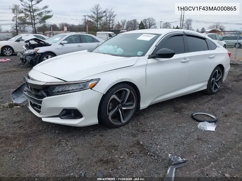 1HGCV1F43MA000865 2021 Honda Accord Sport Special Edition