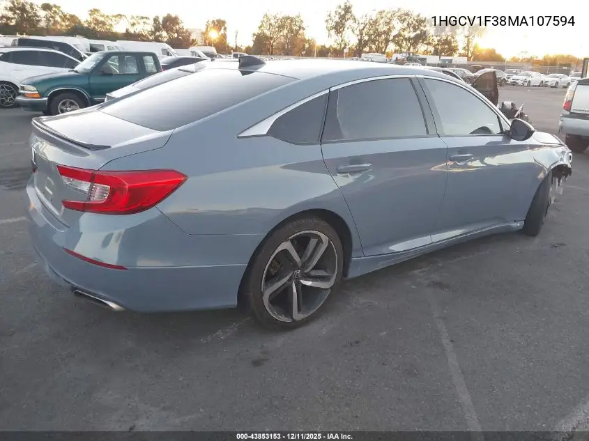 1HGCV1F38MA107594 2021 Honda Accord Sport