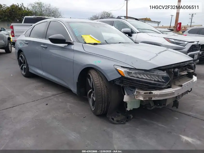1HGCV2F32MA006511 2021 Honda Accord Sport 2.0T