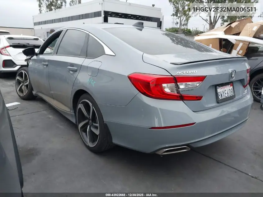 1HGCV2F32MA006511 2021 Honda Accord Sport 2.0T