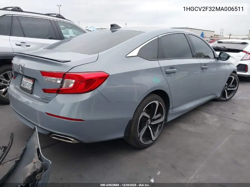 1HGCV2F32MA006511 2021 Honda Accord Sport 2.0T