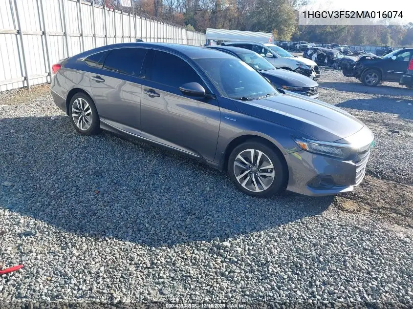1HGCV3F52MA016074 2021 Honda Accord Hybrid Ex-L