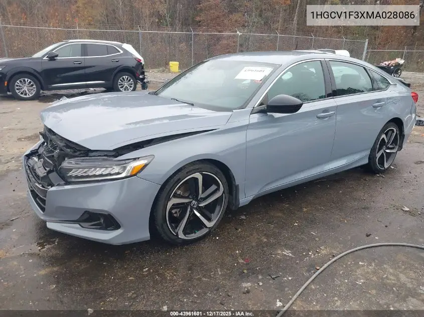 1HGCV1F3XMA028086 2021 Honda Accord Sport