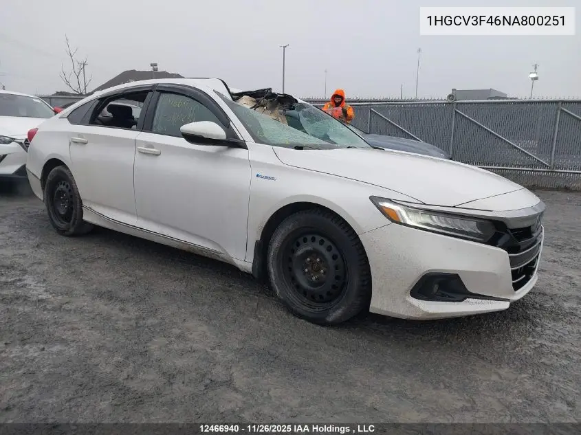 1HGCV3F46NA800251 2022 Honda Accord Hybrid Ex