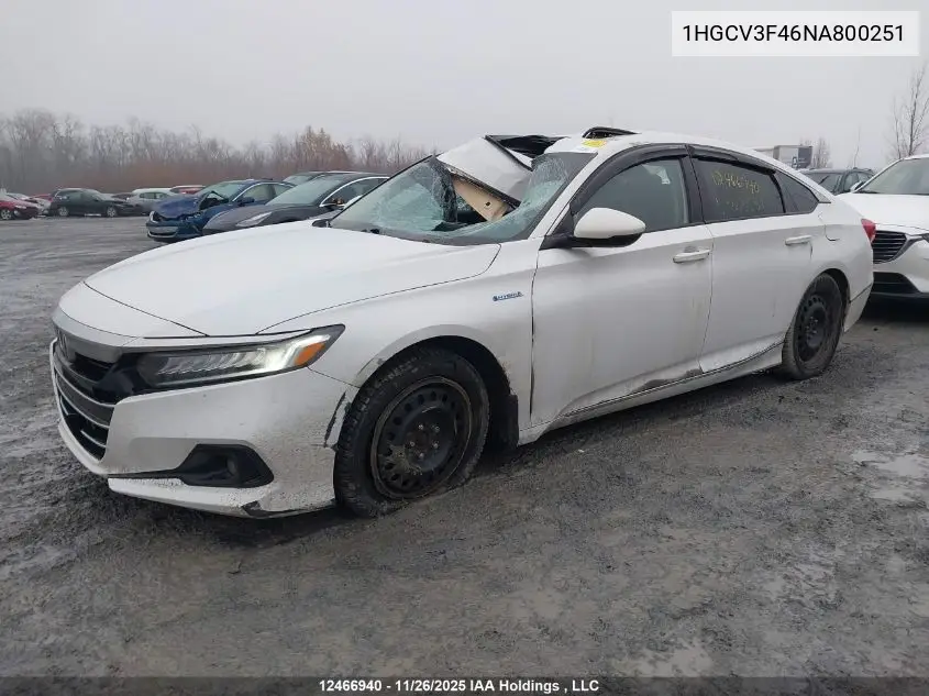 1HGCV3F46NA800251 2022 Honda Accord Hybrid Ex