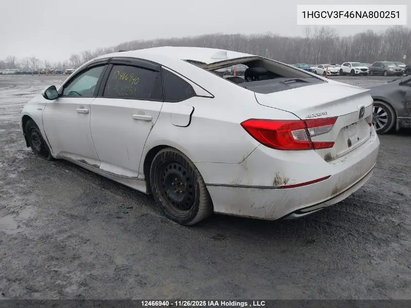 1HGCV3F46NA800251 2022 Honda Accord Hybrid Ex